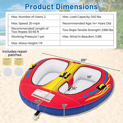 Goplus 1-2 Person Towable Tube for Boating Floating Raft Water Sports