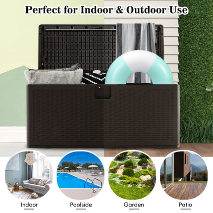 Goplus Outdoor Storage Box, 31 73 100 Gallon Waterproof Resin Patio Storage Box with Lockable Lid, Side Handle for Pillows, Cushions