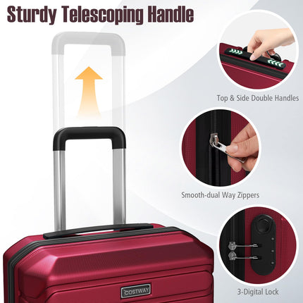 Goplus 3 Piece Cross Stripe Luggage Set with 360° Spinner Wheels & Telescope Handles