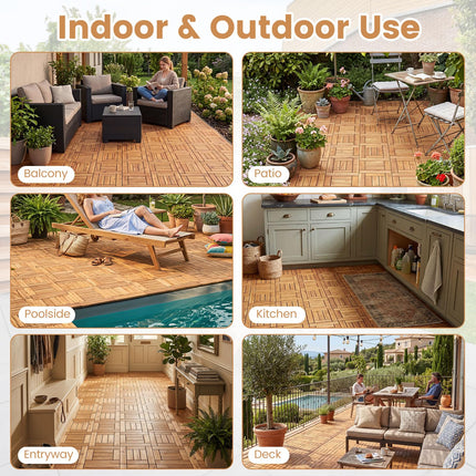 Goplus 27/54-Pack Acacia Wood Deck Tiles 12" x 12" Interlocking Floor Tiles for Patio(Boardwalk)