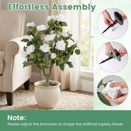 Goplus 31.5” Artificial Rose Flower Trees Set of 2 with Spikes 186 Leaves & 18 White Flowers