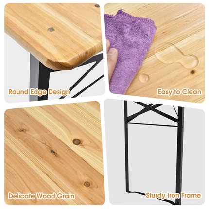 Goplus 70" 3-Piece Portable Folding Picnic Table Bench Set, Portable Picnic Beer Table w/Wooden Tabletop