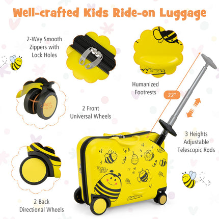 Goplus 2 PCS Kid Luggage Set, 18"Carry-on & Ride-on Suitcase W/Spinner Wheels