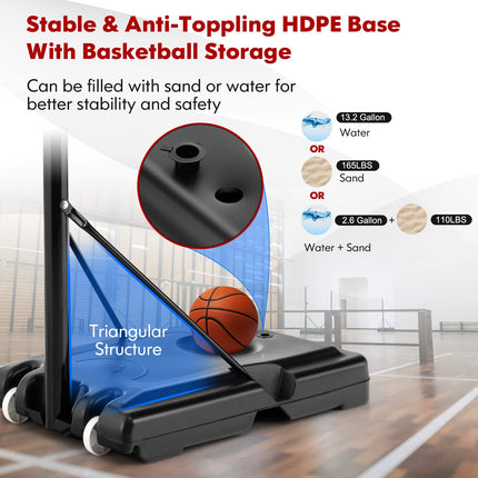 Goplus Portable Basketball Hoop Outdoor, 4.25-10FT 12-Level Height Adjustable Basketball Goal System - GoplusUS