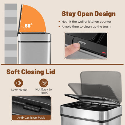 Goplus 19 Gal Stainless Steel Trash Can, 72 L Volume in 4 Containers, Motion Sensor Trash Bin