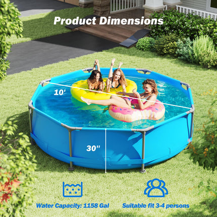 Goplus 8.5'x6'x26'' Metal Frame Above Ground Swimming Pool( 10' Round 1158 Gal )