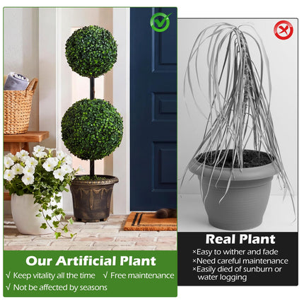 Goplus 3 FT Artificial Boxwood Topiary Tree Sun-Protective Double Ball Faux Potted Plants (1/2)