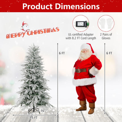 Goplus 6ft / 7ft / 8ft Pre-Lit Snow Flocked Christmas Tree with PE & PVC Mixed Branch Tip