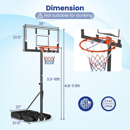 Goplus Portable 3.3- 10FT Adjustable Basketball Goal System w/Shatterproof PC Backboard