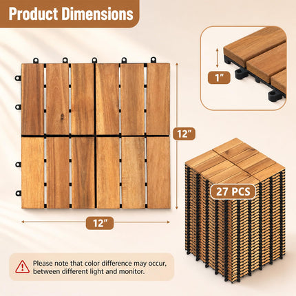 Goplus 27/54-Pack Acacia Wood Interlocking Deck Tiles (Grid) | Tool-Free Assembly