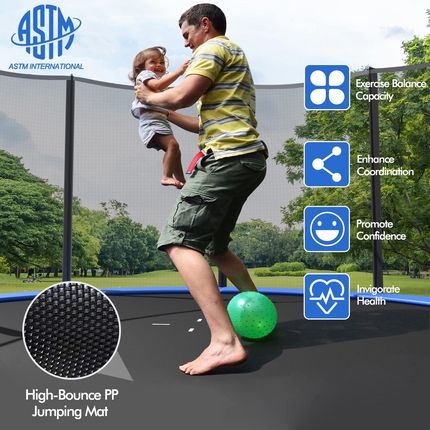 Goplus Trampoline 8FT 10FT 12FT 14FT 15FT 16FT, ASTM Approved Outdoor Recreational Trampolines W/Enclosure Net - GoplusUS