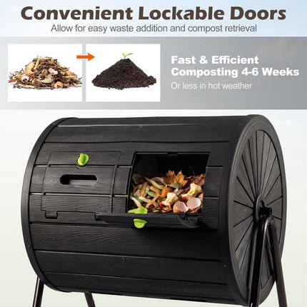 Goplus 37.5 Gallon Large Outdoor Compost Bin w/Dual Chambers & 2 Lockable Doors