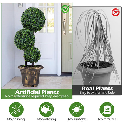 Goplus Artificial Boxwood Topiary Tree Sun-Protective Triple Ball Fake Plants Shrubs