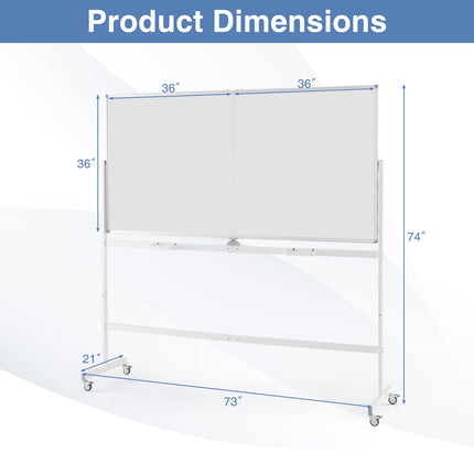 Goplus 72" x 36" Rolling Whiteboard with Stand and Aluminum Alloy Frame
