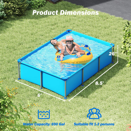 Goplus 8.5' x 6' Rectangle Metal Frame Pool Set w/PVC Fabric ( 690 Gal )