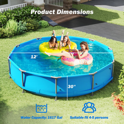 Goplus 12' Round Metal Frame Above Ground Swimming Pool ( 1617 Gal )