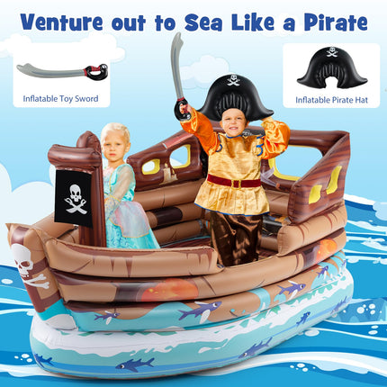 Goplus Inflatable Pirate Ship, Blow up Playscape with Built in Motor