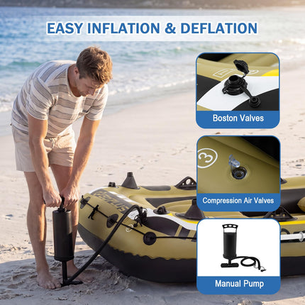 Goplus Inflatable Boat 3/4 Person Heavy-Duty Fishing Raft Set