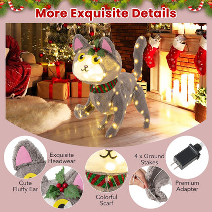 Goplus Lighted Christmas Cat, Indoor Outdoor Kitty Decoration w/ 88 LED Lights