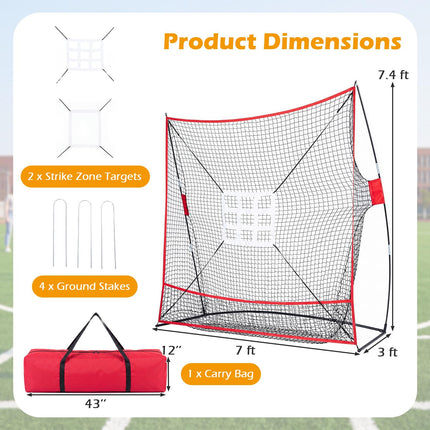 Goplus 7x7.4FT Exatra Large Baseball Practice Net with 2 Strike Zones & Ball Collection Pocket