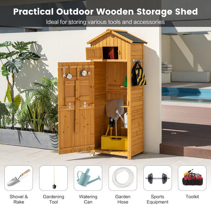 Goplus Outdoor Storage Shed, Wooden Garden Storage Cabinet with Lockable Doors