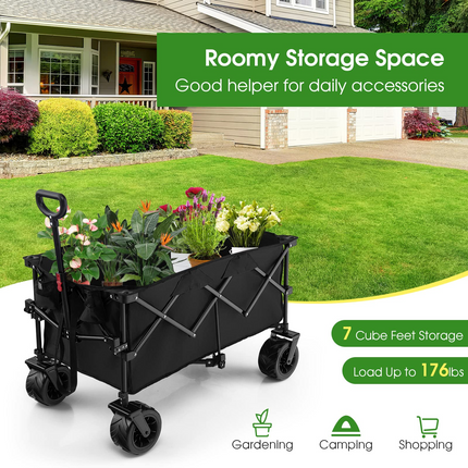 Goplus Collapsible Wagon Cart, Foldable Heavy Duty Utility Wagon with Adjustable Handle - GoplusUS
