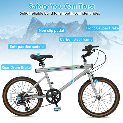 Goplus 20" LED-lit Hybrid Cycling Bike w/ Front Caliper Brake & Rear Drum Brake