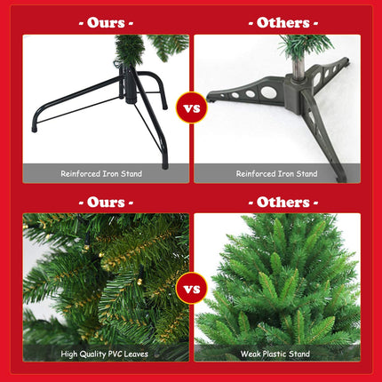 5ft/6ft Prelit Half-Shape Christmas Tree, Premium PVC Needles Artificial Tree - GoplusUS