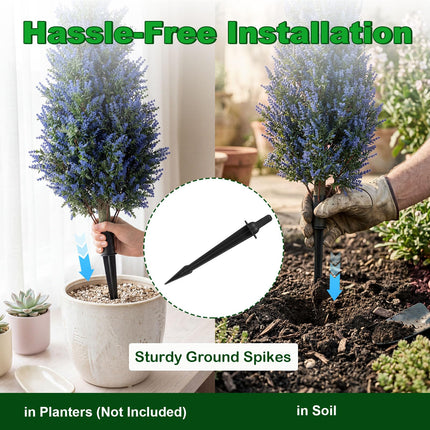 Goplus 2 Pack 3.3 ft Artificial Trees Sun-Resistant Faux Cone Bushes with Ground Spikes