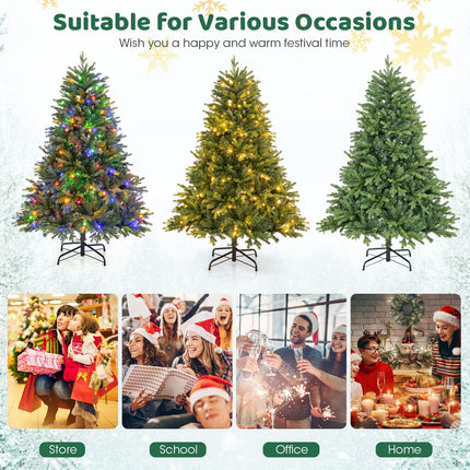 Goplus Pre-Lit Artificial Christmas Tree, Hinged Xmas Tree with Warm-White & Multi-Color LED Lights