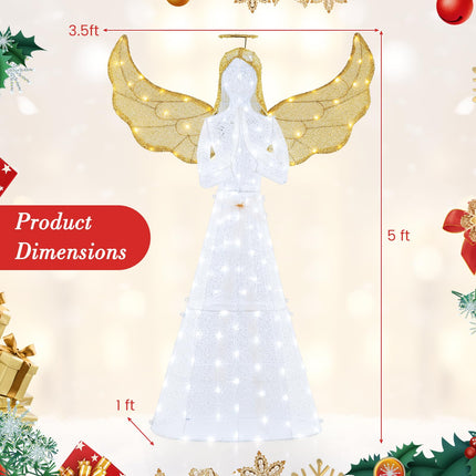 Goplus 5 FT Christmas Pre-Lit Angel, Yard Lighted-up Festive Angel w/Halo