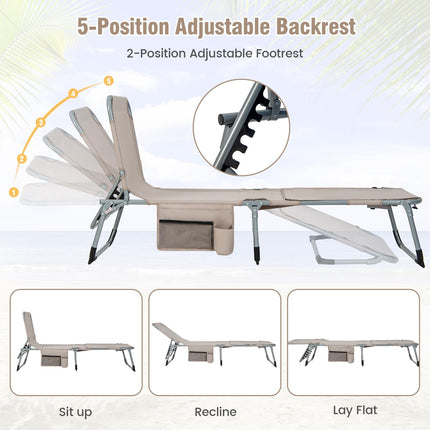Goplus Lounge Chairs for Outside, 5-Position Tanning Chair w/Face & Arm Hole