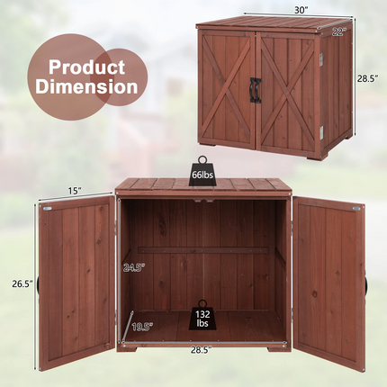 Goplus Outdoor Storage Cabinet, Wood Garden Tool Shed with Doors for Patio Backyard, 30" x 22" x 28.5" - GoplusUS