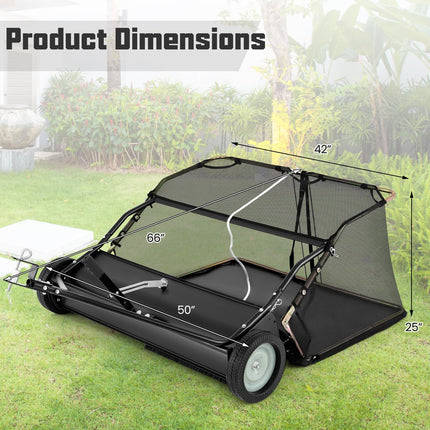 Goplus Lawn Sweeper Tow Behind with Large-Capacity Hopper Bag