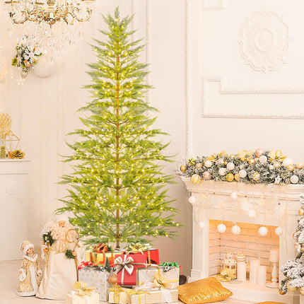 Goplus 7.5ft Pre-Lit Artificial Christmas Tree Simulated Cypress Xmas Tree with Warm-White Fairy LED Lights