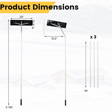 Goplus 25" Blade 5-18.8 FT Extendable Aluminum Snow Removal w/ Angled Head