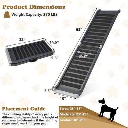 63" Dog Ramp, Foldable Safety Bi-fold Pet Cat Ramp Portable Lightweight Back Seat Ladder for Cars