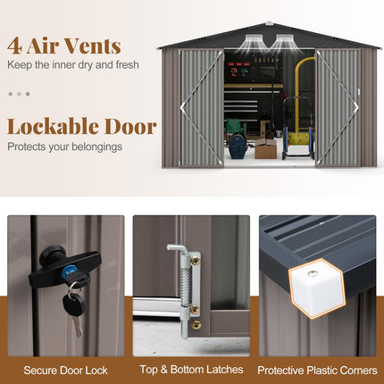 Goplus 10 x 14 FT Outdoor Storage Shed with Windproof Metal Structure & Lockable Door