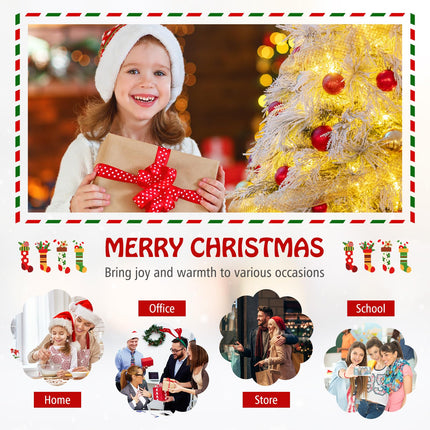 Goplus 7ft Pre-Lit Snow Flocked Christmas Tree, Artificial Hinged Full Xmas Tree with 743 PVC & Pine Needles