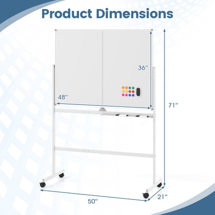 Goplus 48” x 36” Mobile White Board with Lockable Universal Wheels