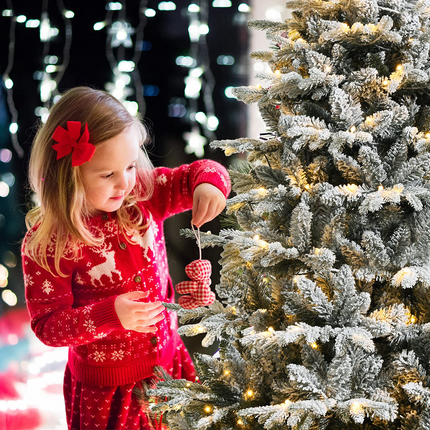 Goplus 4.5ft / 6ft / 7ft Pre-lit Snow Flocked Christmas Tree, Premium Hinged Artificial Pine Tree w/ 120 LED Lights & 757 PE & PVC Branch Tips - GoplusUS