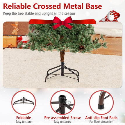 Goplus 6/7/8 FT Pre-Lit Artificial Christmas Tree with Pine Needles & Natural Pine Cones