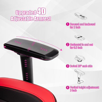 Goplus Gaming Chair, 360?? Swivel Computer Chair with Casters, Multi-Angle Reclining, Tension Control, 4D Armrest