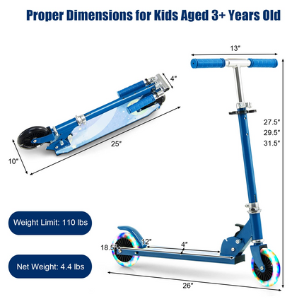 Goplus Folding Kick Scooter for Kids, 2 Light Up Flashing Wheels Scooter W/ 3 Adjustable Heights, Rear Brake System - GoplusUS
