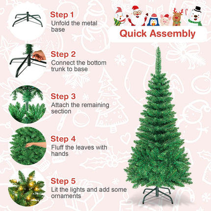 Goplus 4.5/6.5/7.5ft Prelit Pencil Christmas Tree, Premium Hinged Fir Tree