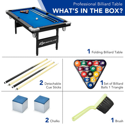 6 FT Folding Pool Table, 76 Inch Portable Billiard Tables for Adults, Full Accessory Kit - GoplusUS