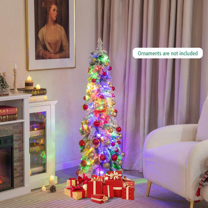 Goplus 4ft / 5ft Pre-Lit Flocked Christmas Tree with PVC Branch Tips & LED Lights