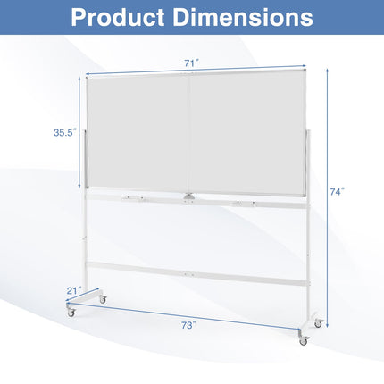 Goplus Rolling Whiteboard on Wheels, 70" x 35" Double-Sided Magnetic Whiteboard with Stand and Aluminum Alloy Frame