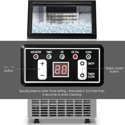 Commercial Home Ice Maker Machine, Built-in Stainless Steel Electric Ice Cube Maker, 33lbs Storage Capacity & Ice Shovel