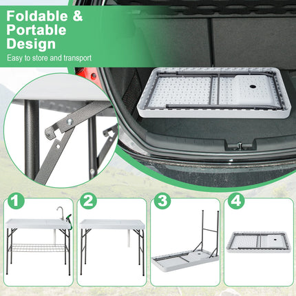 Goplus 42.5'' Folding Fish Cleaning Table with Sink and Spray Nozzle